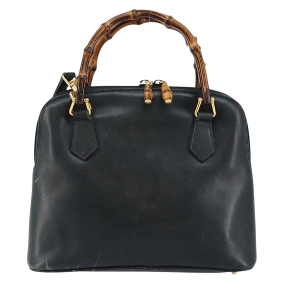 GUCCI Bamboo Hand Bag Leather 2way Navy Gold - Picture 2 of 16